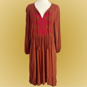 Knox Rose Embroidered Long Sleeve Boho Dress Women’s M (8/10) Rust